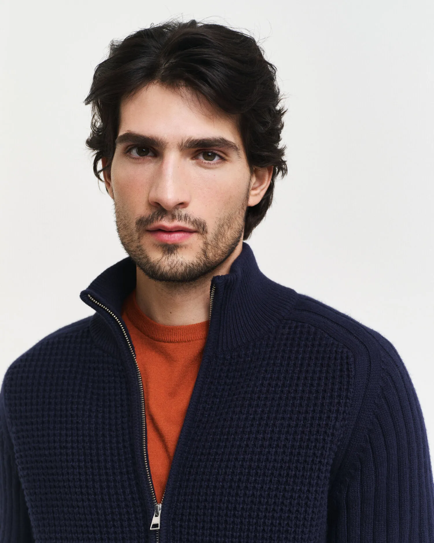 Cardigan con zip in misto lana testurizzata    