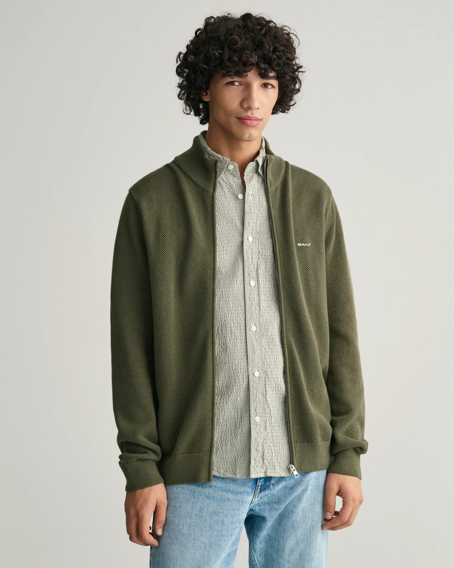 Cardigan con zip in piqué di cotone    
