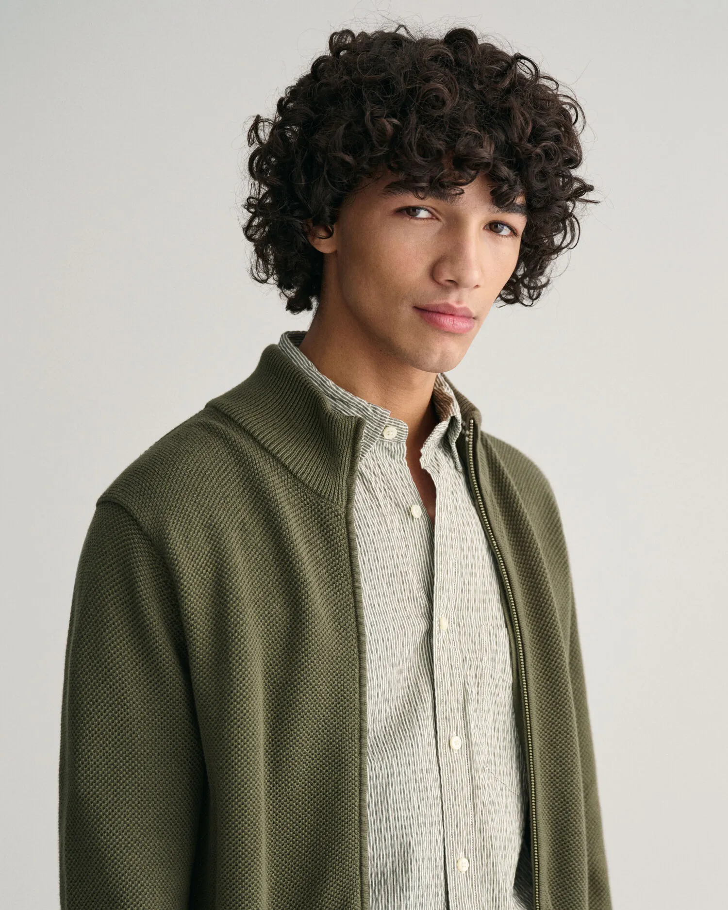 Cardigan con zip in piqué di cotone    
