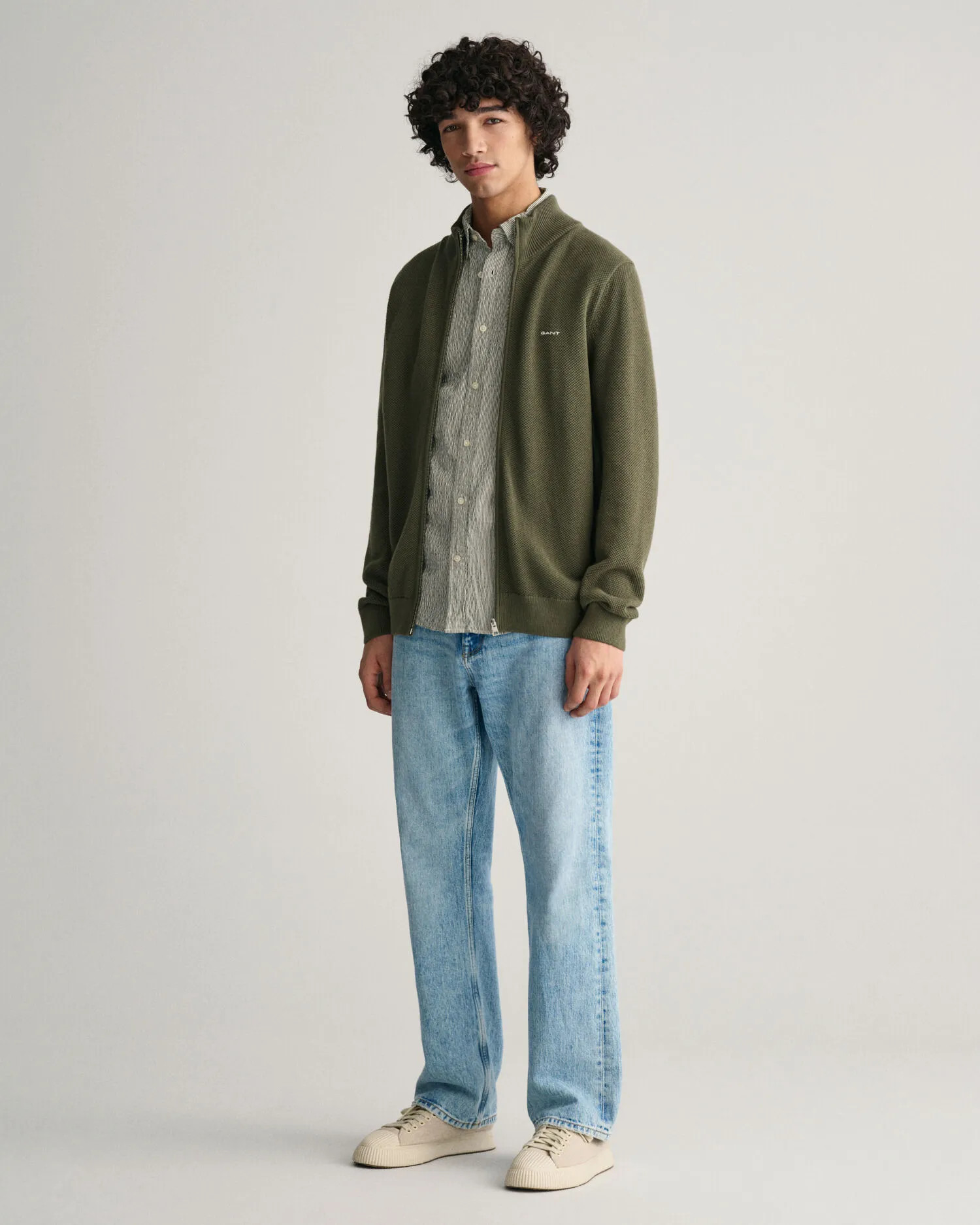 Cardigan con zip in piqué di cotone    