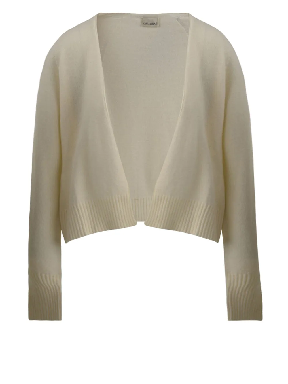 Cardigan Donna perla con orli a costine