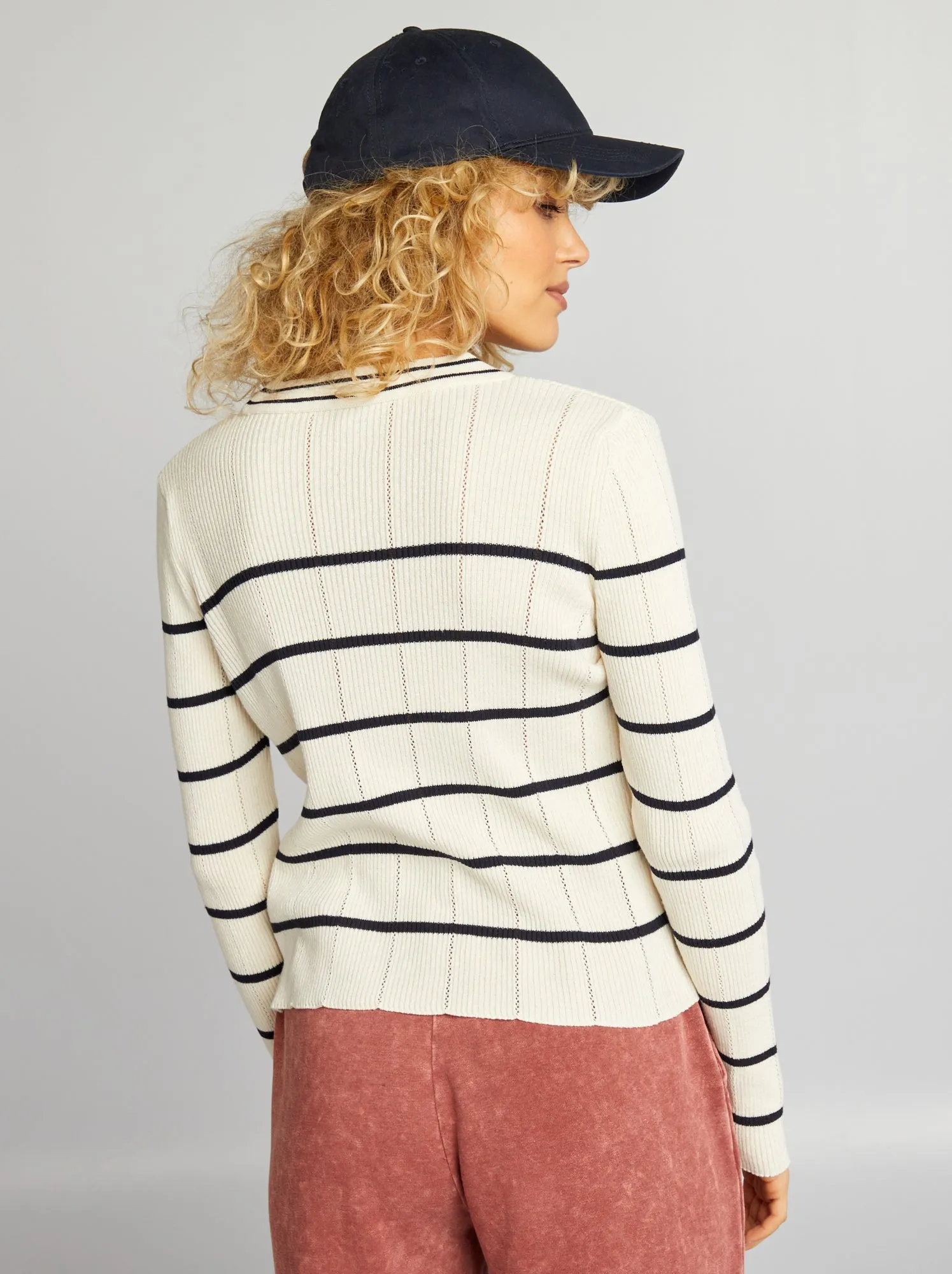 Cardigan in maglia a coste - BEIGE