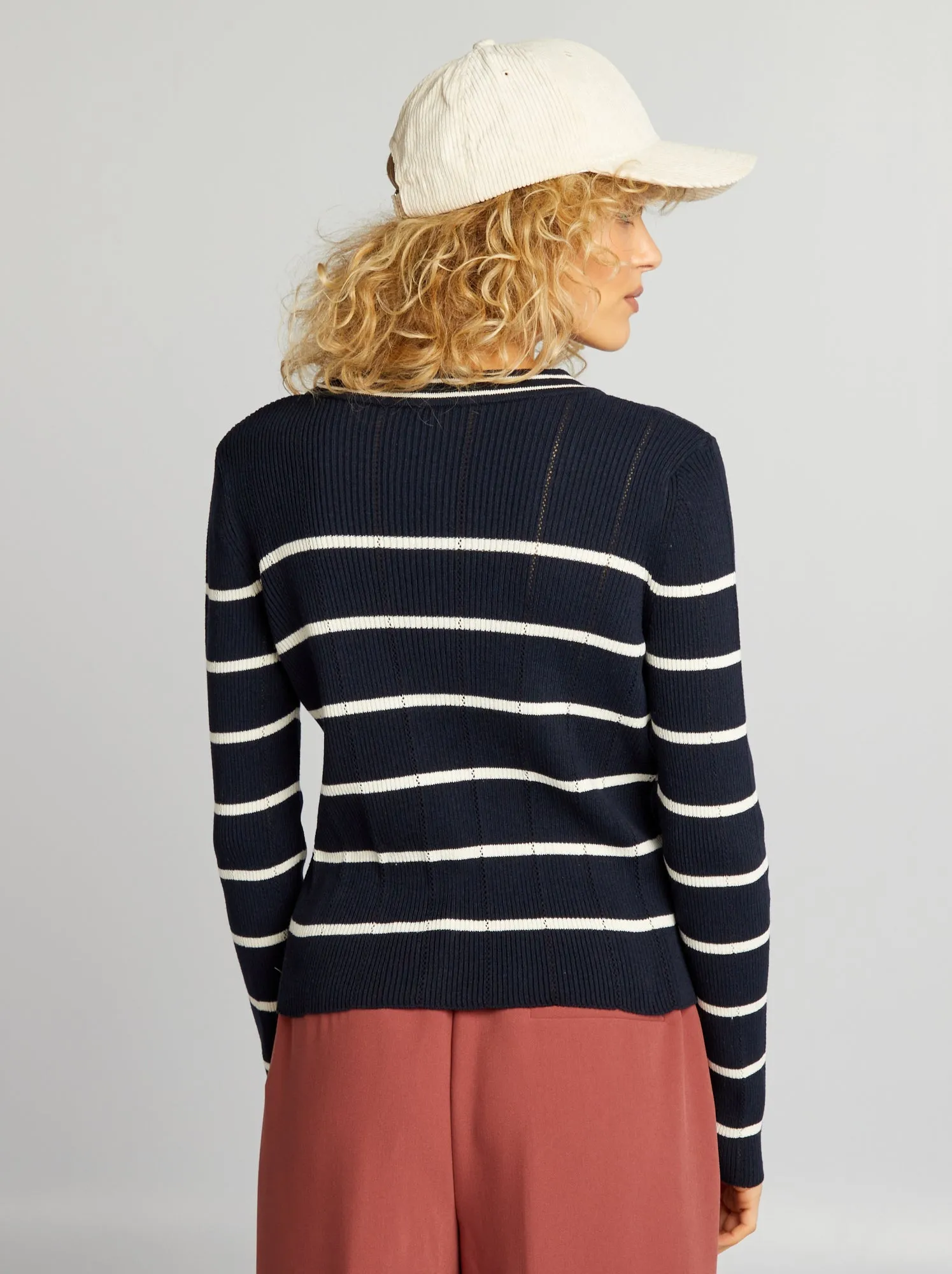 Cardigan in maglia a coste - BLU