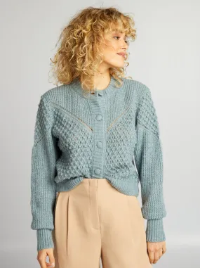 Cardigan in maglia soffice e fantasia - BLU