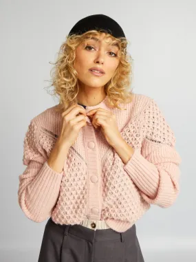 Cardigan in maglia soffice e fantasia - ROSA