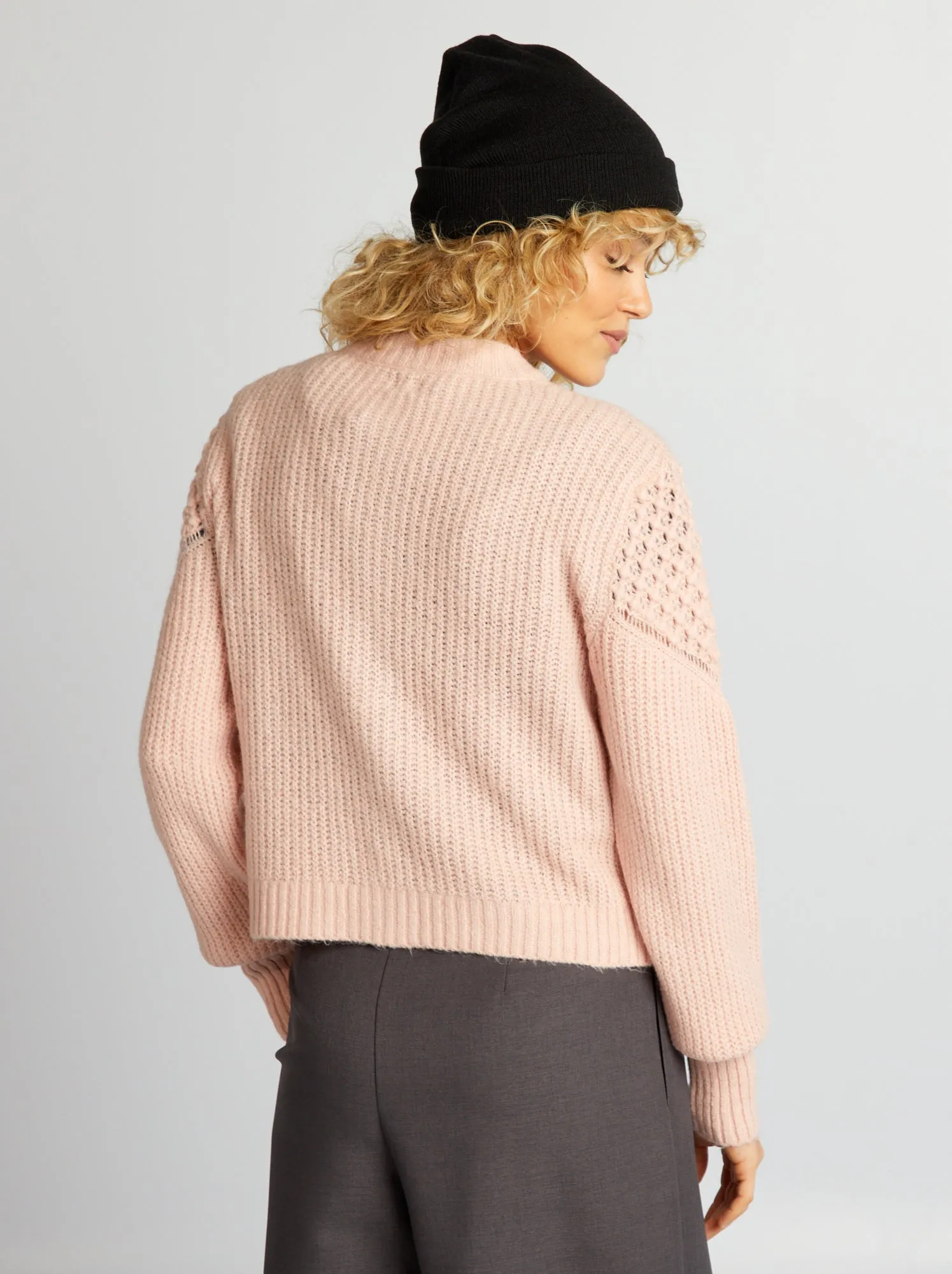 Cardigan in maglia soffice e fantasia - ROSA