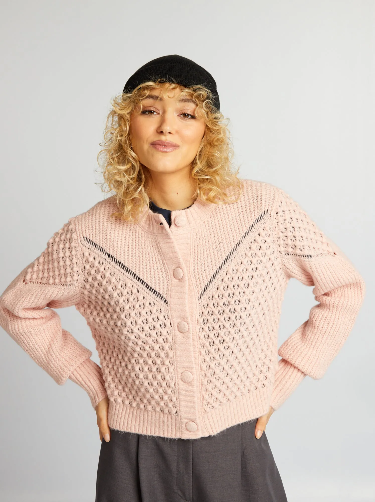 Cardigan in maglia soffice e fantasia - ROSA