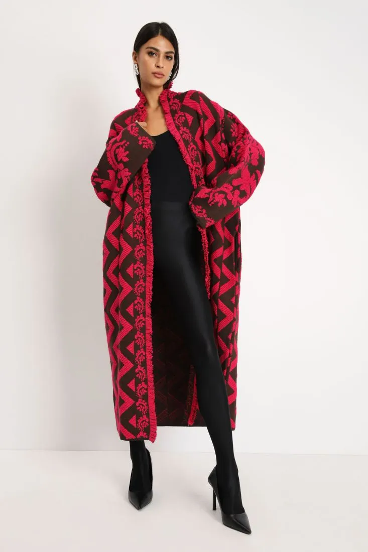 Cardigan lungo a fantasia astratta