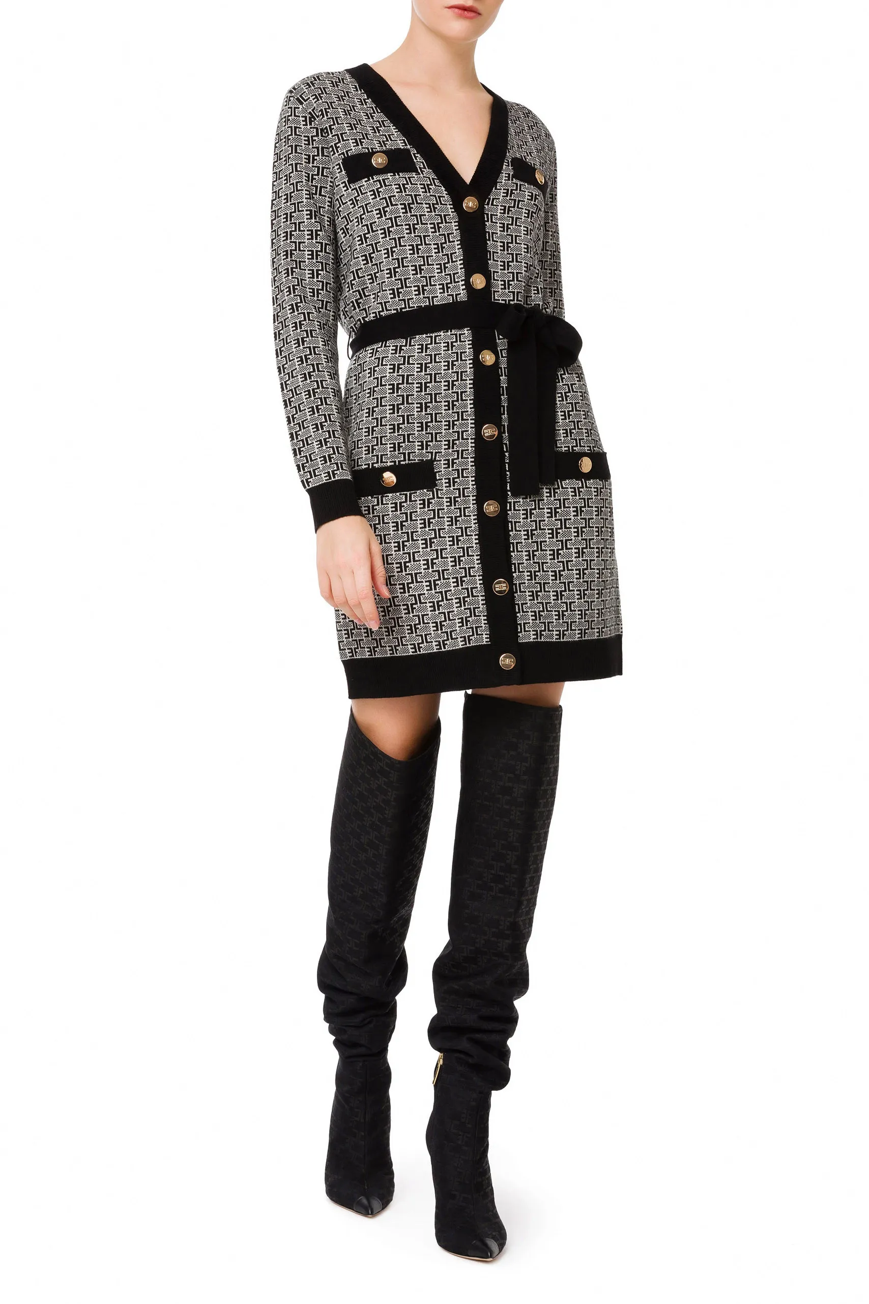 Cardigan Lungo In Maglia Lettering Monogram