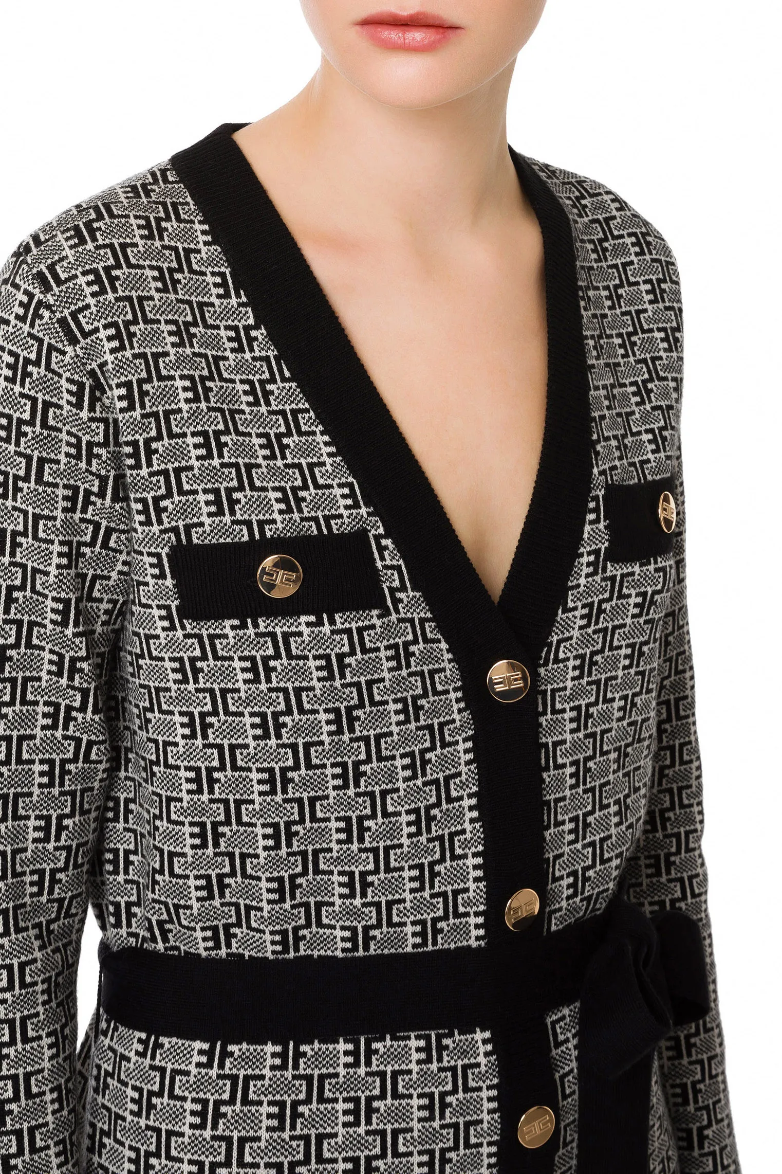 Cardigan Lungo In Maglia Lettering Monogram