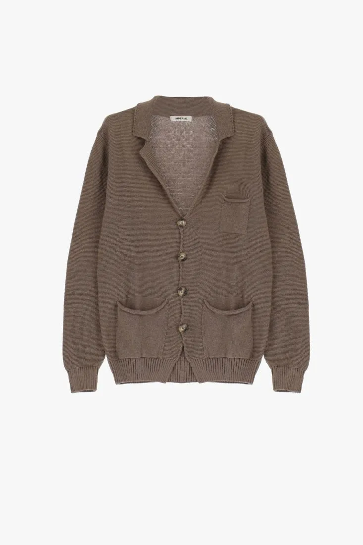 Cardigan monocolour con abbottonatura e tasche applicate