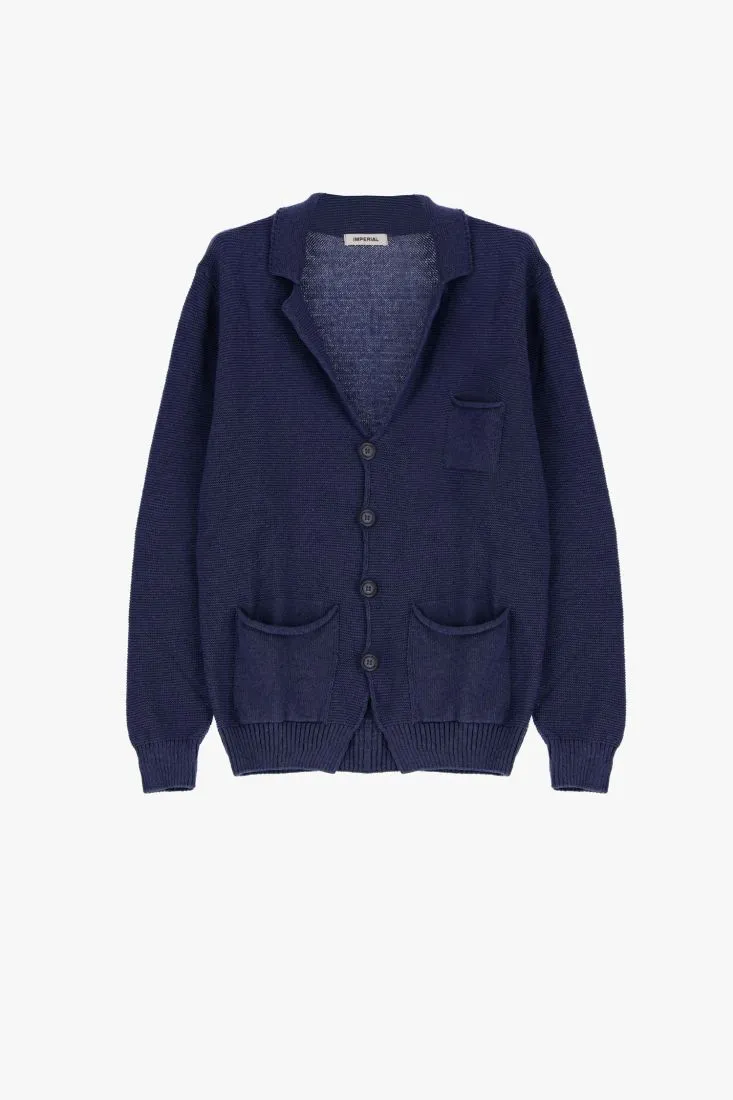 Cardigan monocolour con abbottonatura e tasche applicate