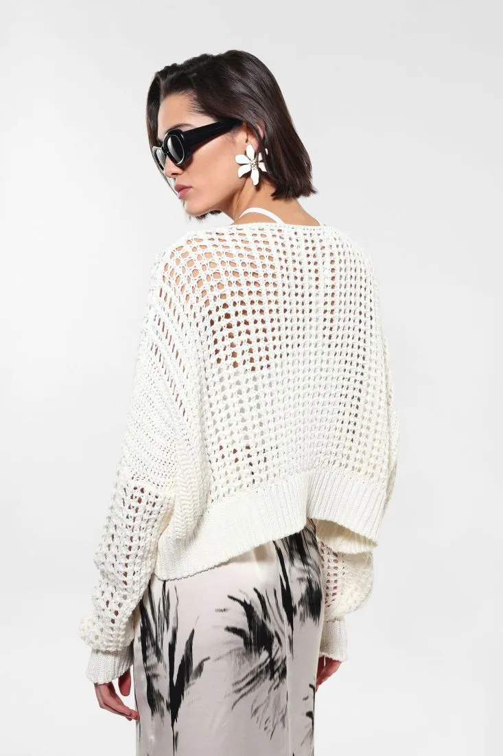 Cardigan oversize cropped traforato con bottoni