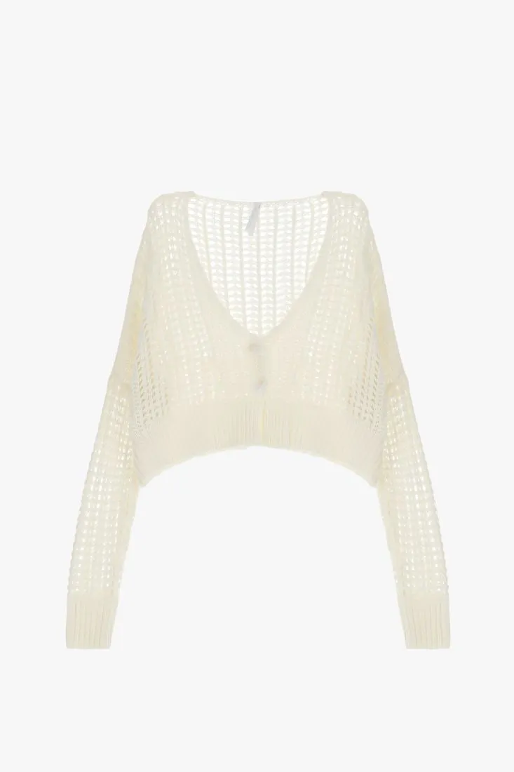 Cardigan oversize cropped traforato con bottoni