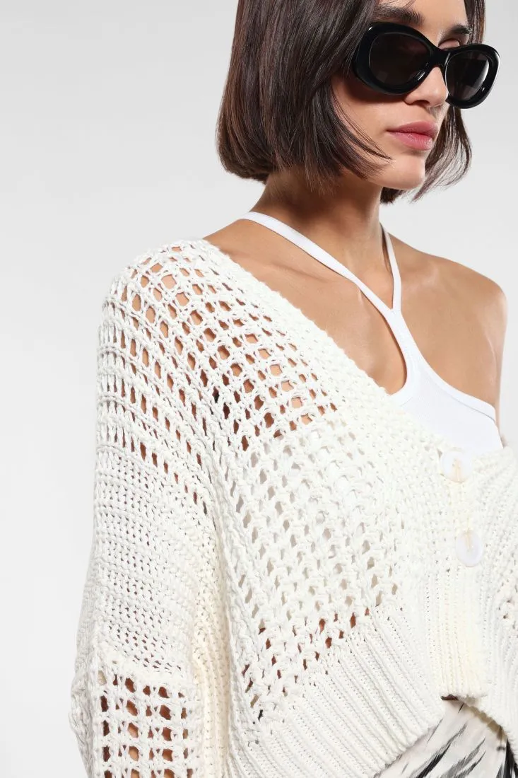 Cardigan oversize cropped traforato con bottoni