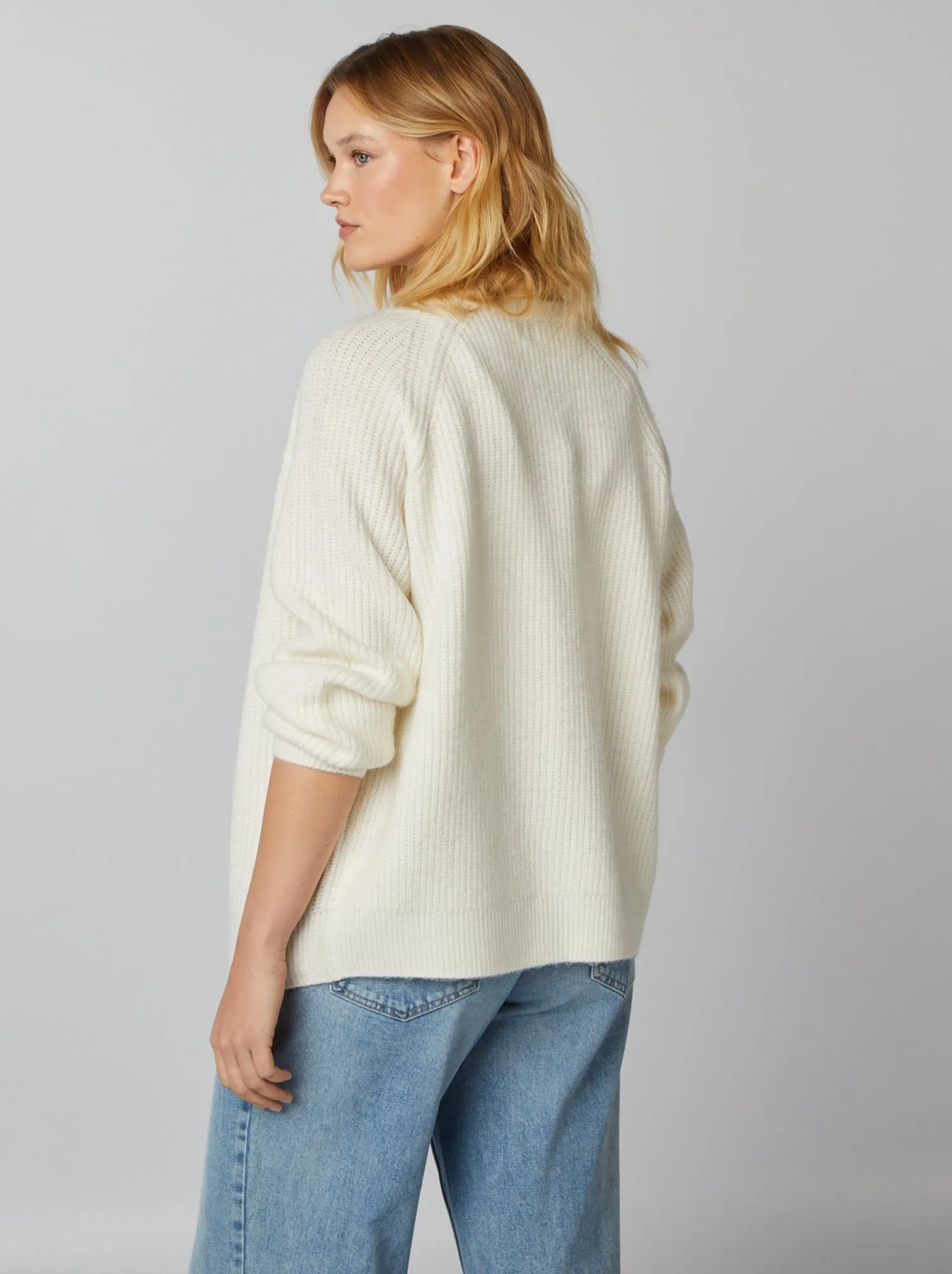 Cardigan scollo tondo in maglia pesante - BIANCO
