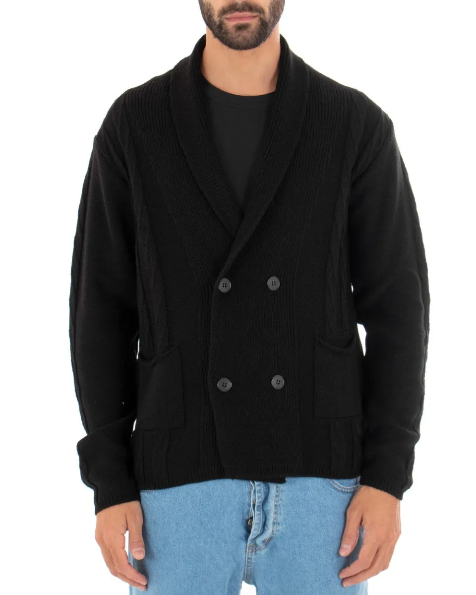 Cardigan Uomo Scollo V Maglioncino Doppiopetto Maglia Giacca Con Bottoni Nero GIOSAL-M2430A