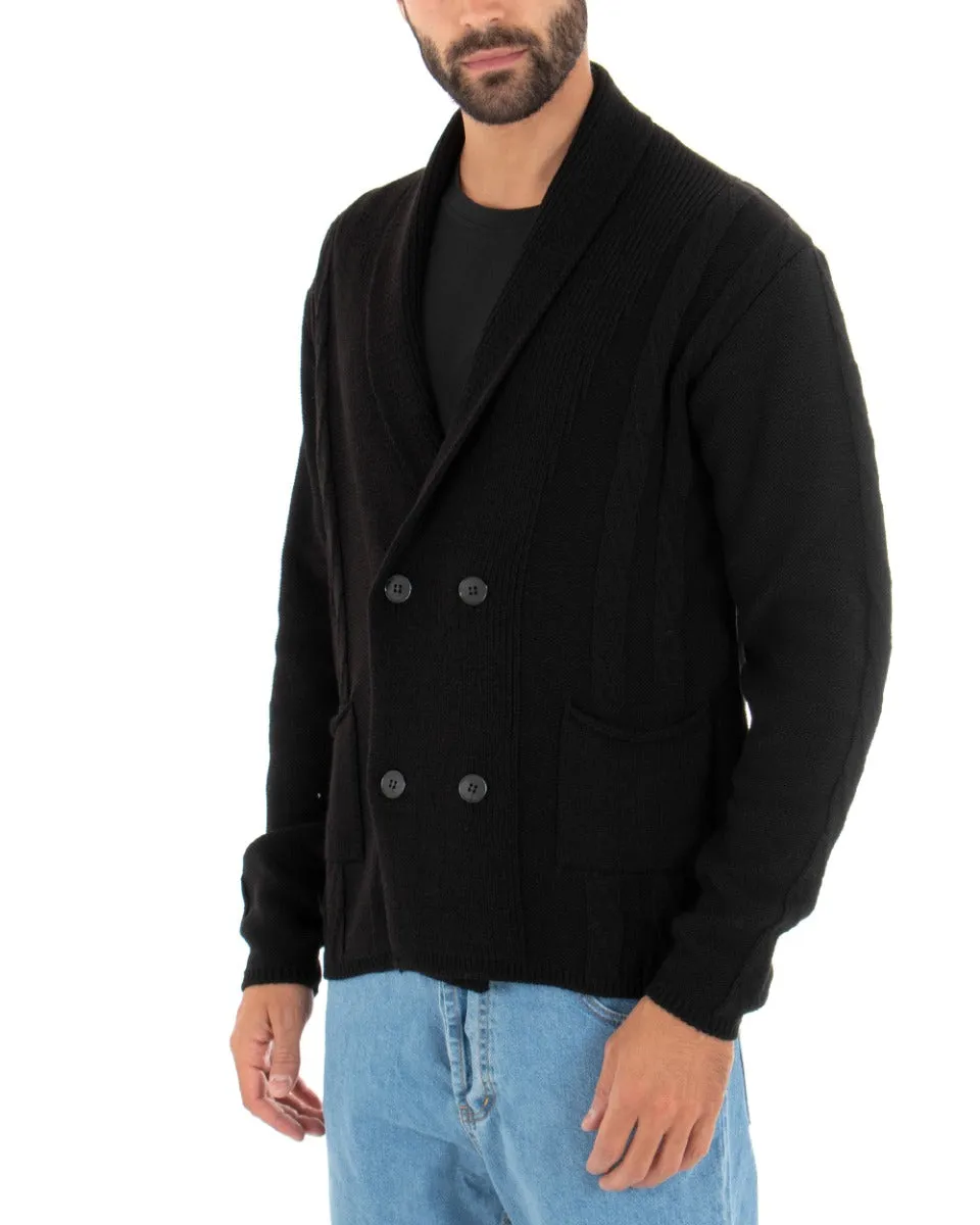 Cardigan Uomo Scollo V Maglioncino Doppiopetto Maglia Giacca Con Bottoni Nero GIOSAL-M2430A
