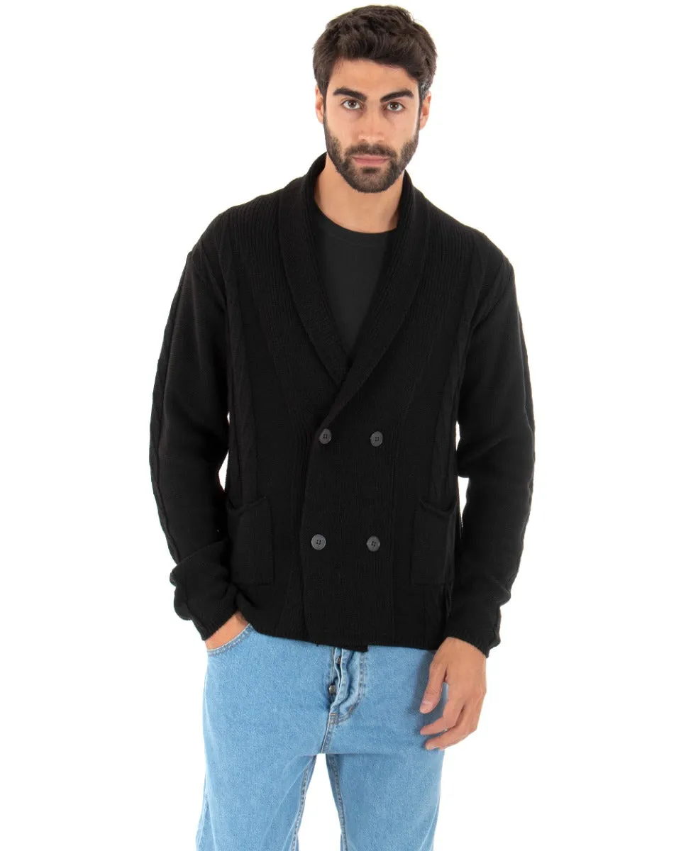 Cardigan Uomo Scollo V Maglioncino Doppiopetto Maglia Giacca Con Bottoni Nero GIOSAL-M2430A