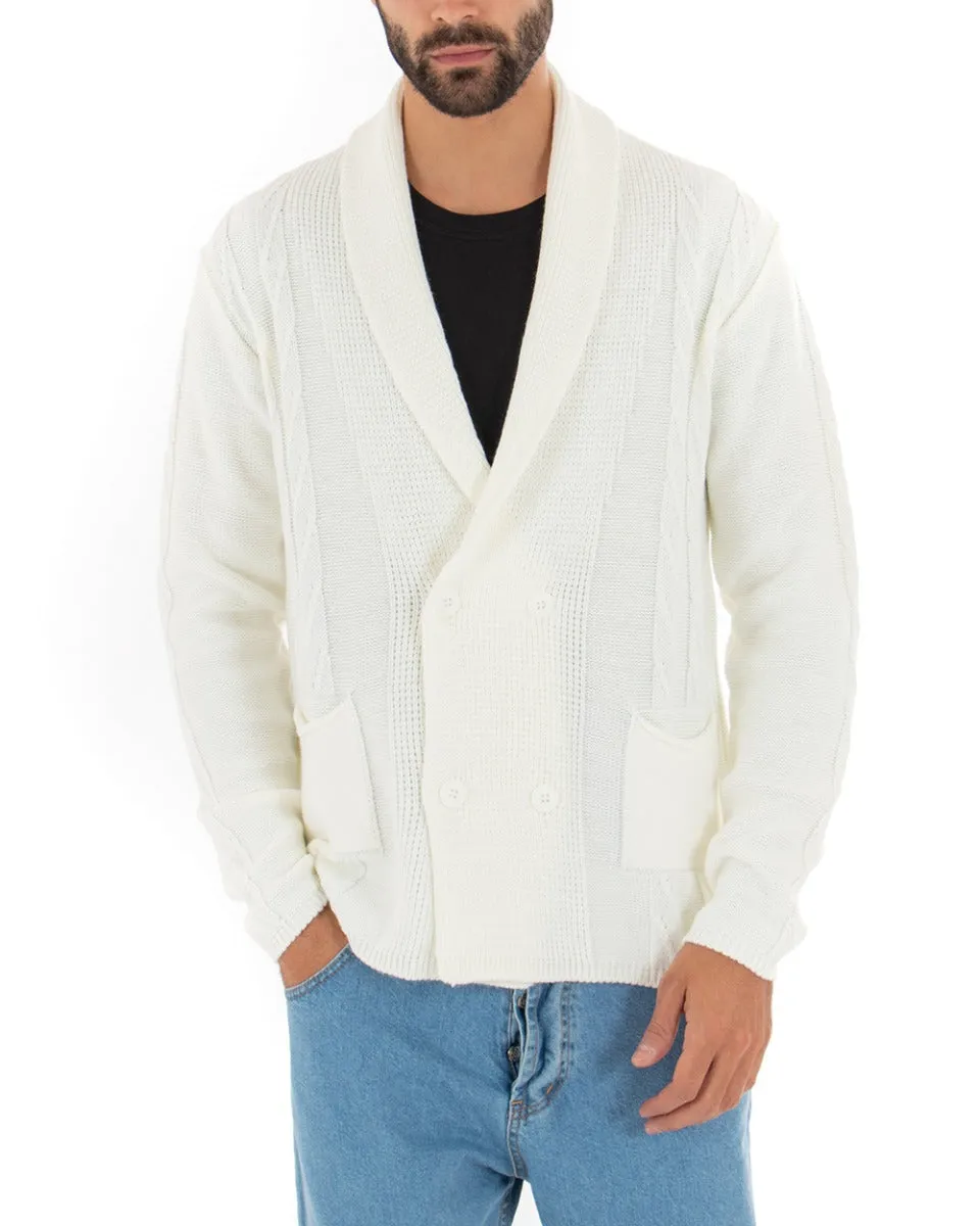 Cardigan Uomo Scollo V Maglioncino Doppiopetto Maglia Giacca Con Bottoni Panna GIOSAL-M2431A