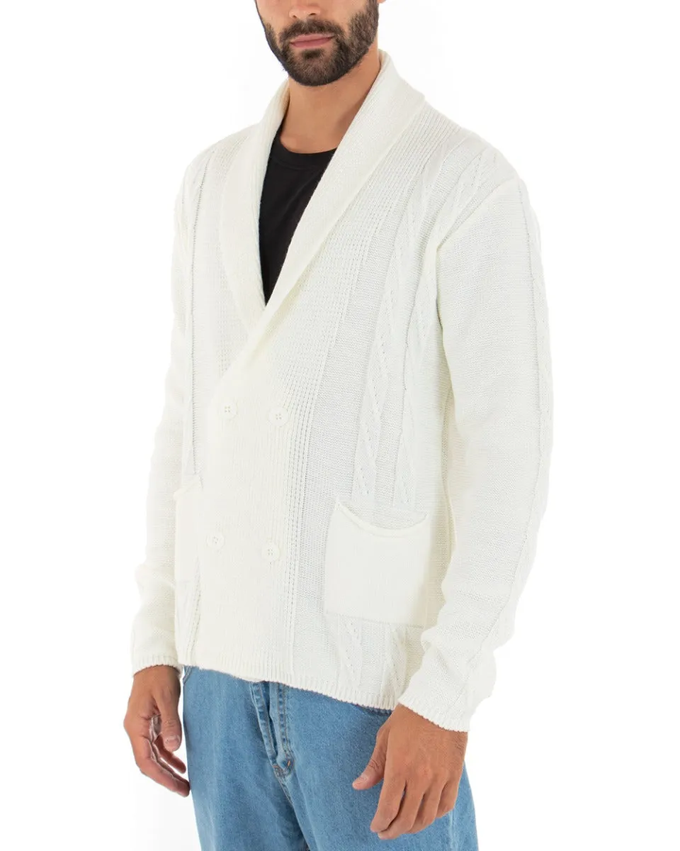 Cardigan Uomo Scollo V Maglioncino Doppiopetto Maglia Giacca Con Bottoni Panna GIOSAL-M2431A