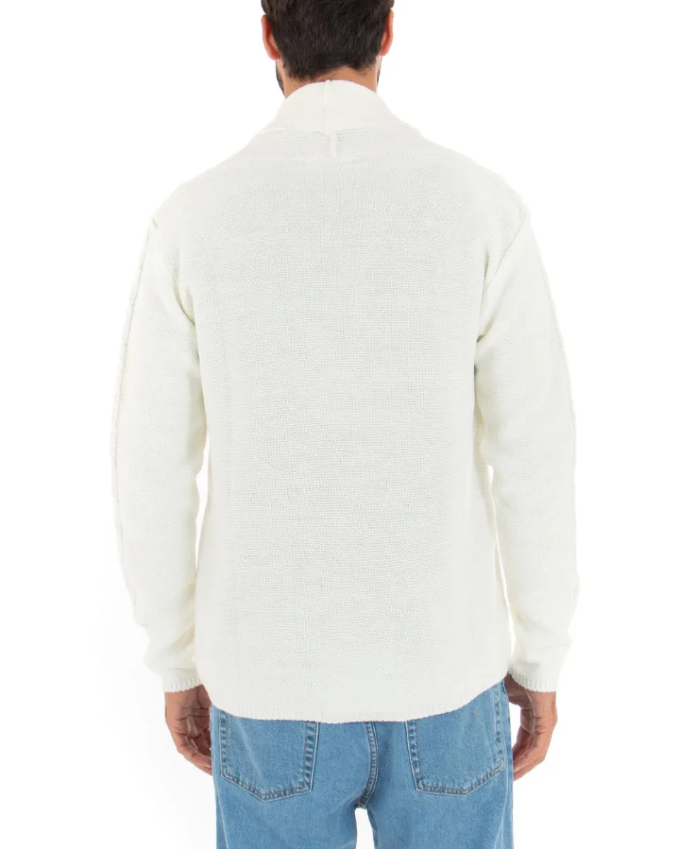 Cardigan Uomo Scollo V Maglioncino Doppiopetto Maglia Giacca Con Bottoni Panna GIOSAL-M2431A