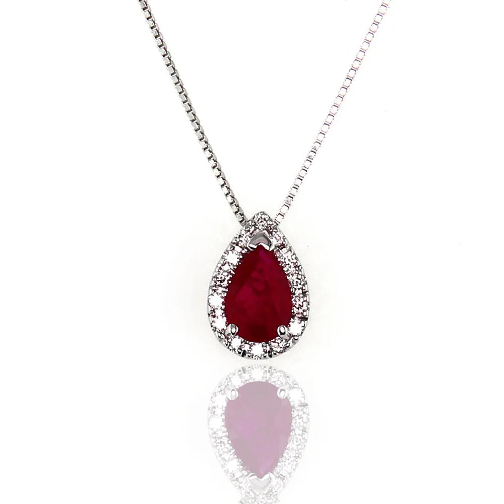 Collana Goccia in Oro Bianco con Rubino e Diamanti Davite & Delucchi
