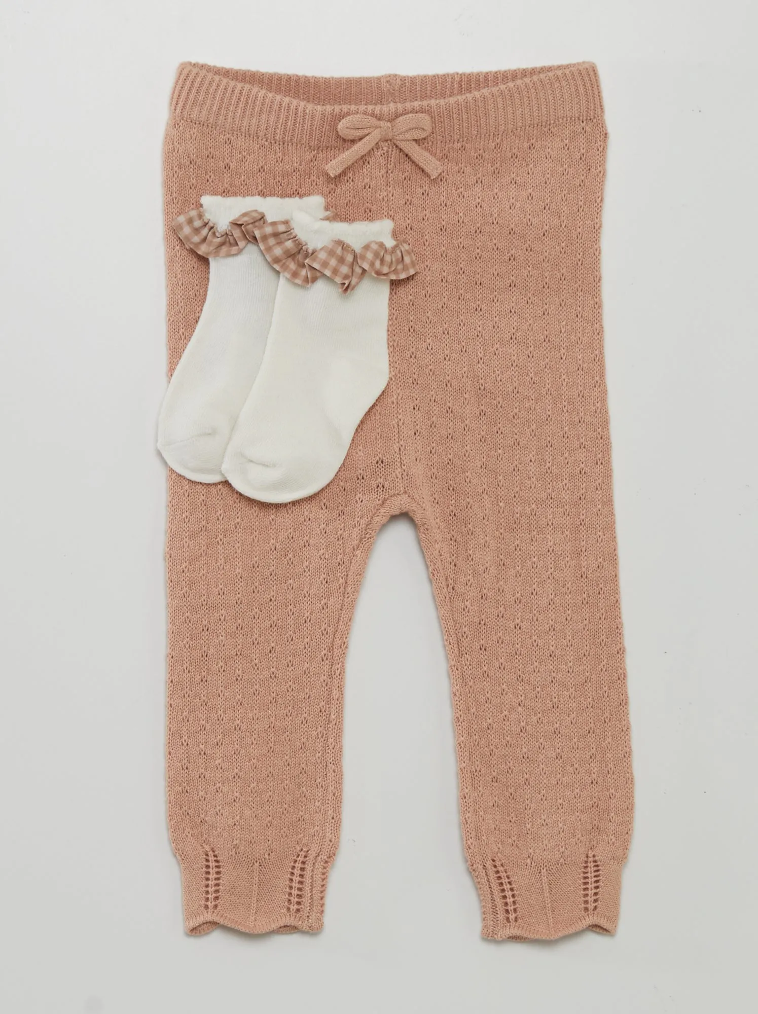 Completo leggings lavorati a maglia + calzini - ROSA