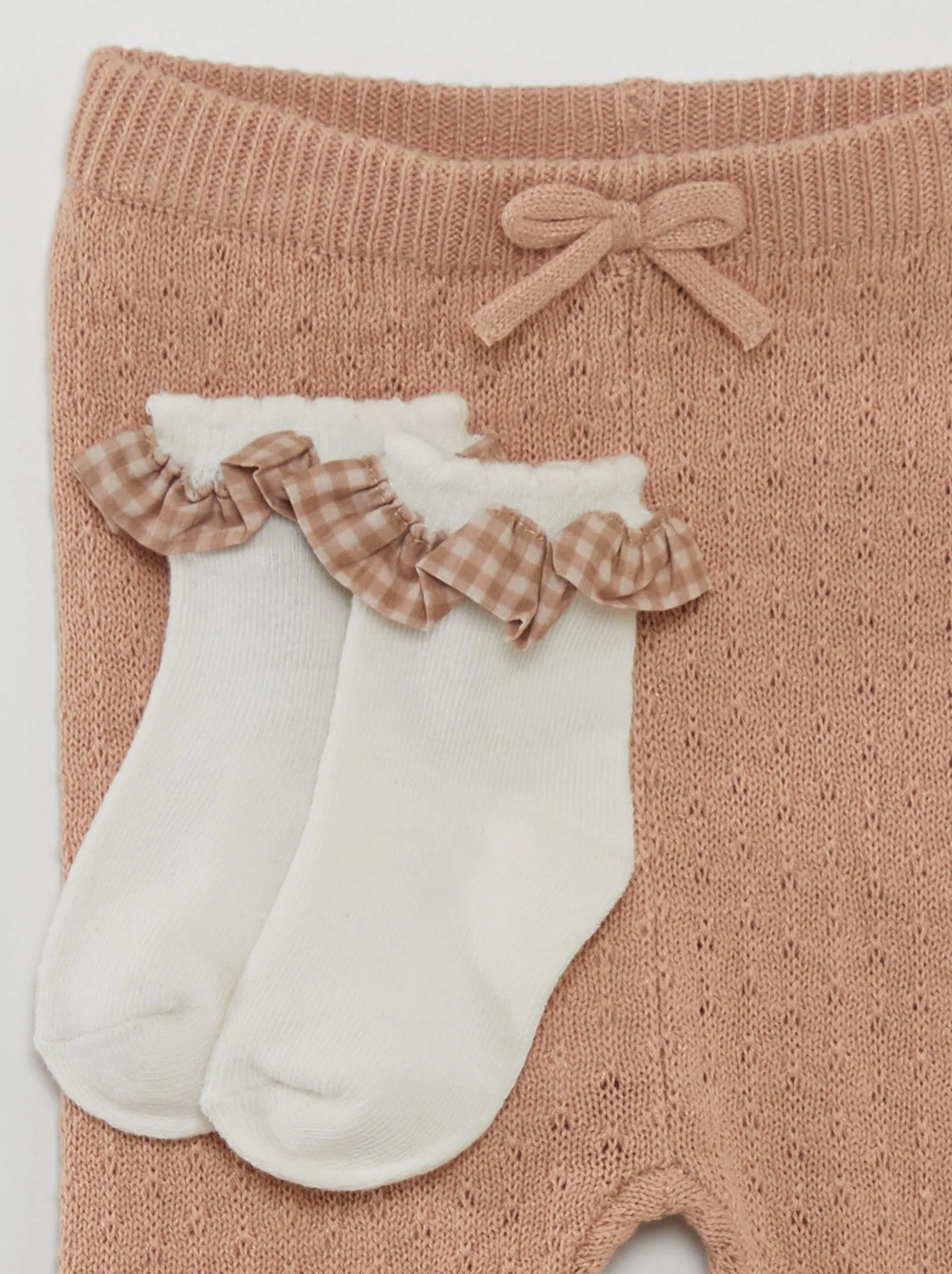 Completo leggings lavorati a maglia + calzini - ROSA