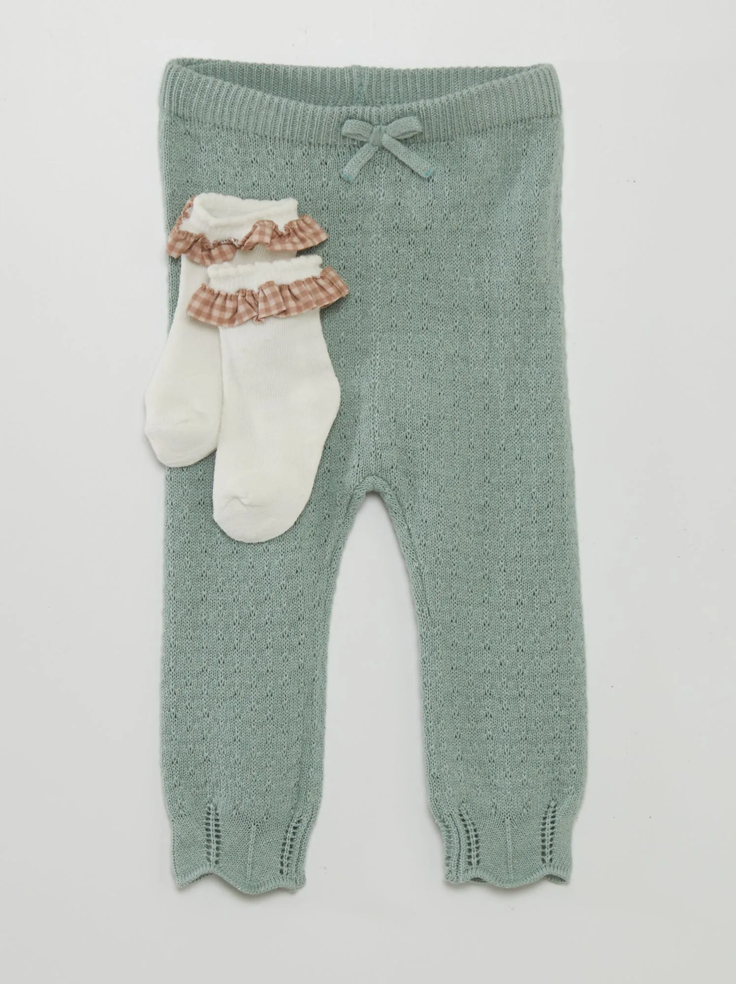 Completo leggings lavorati a maglia + calzini - VERDE