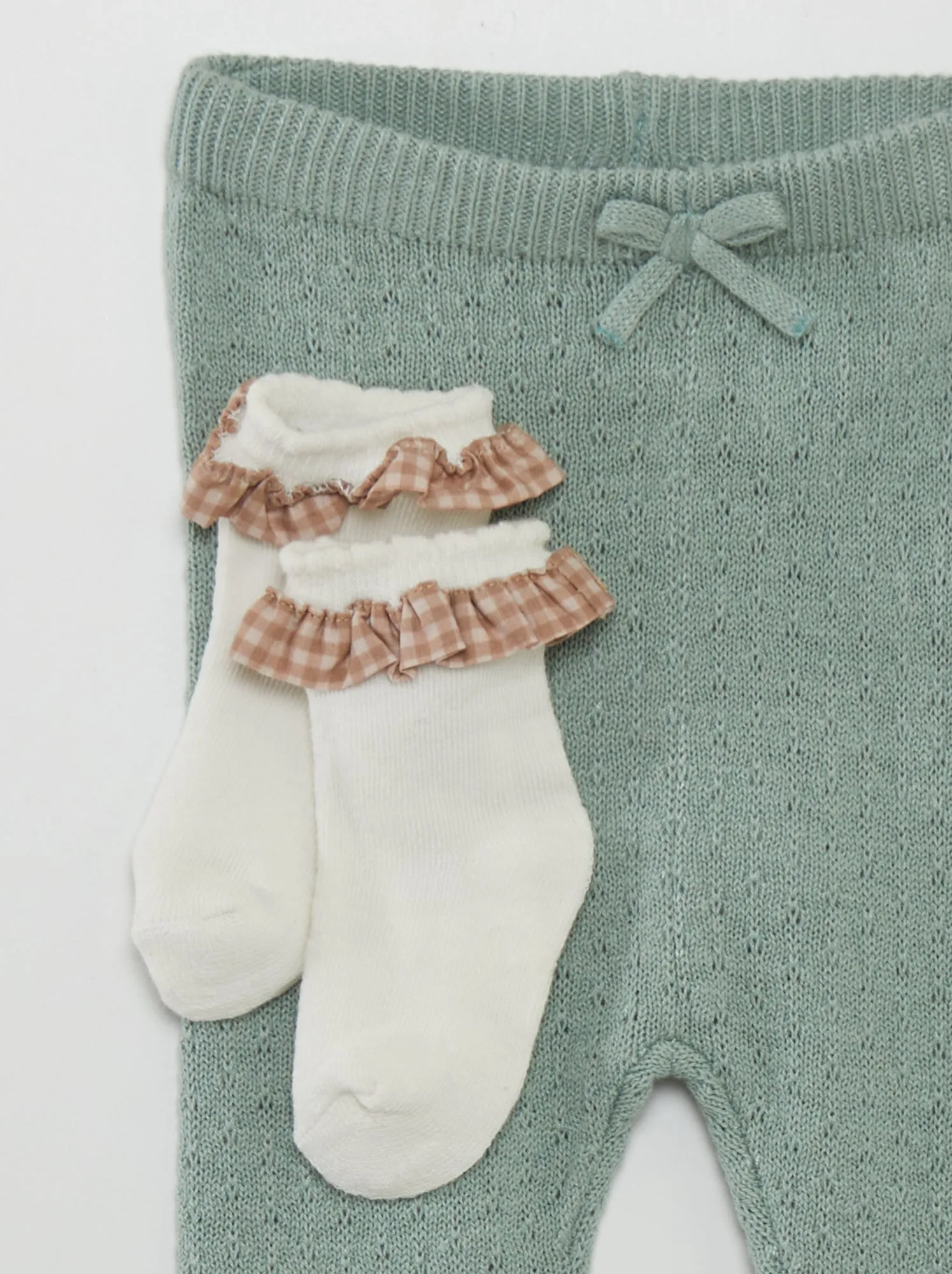 Completo leggings lavorati a maglia + calzini - VERDE