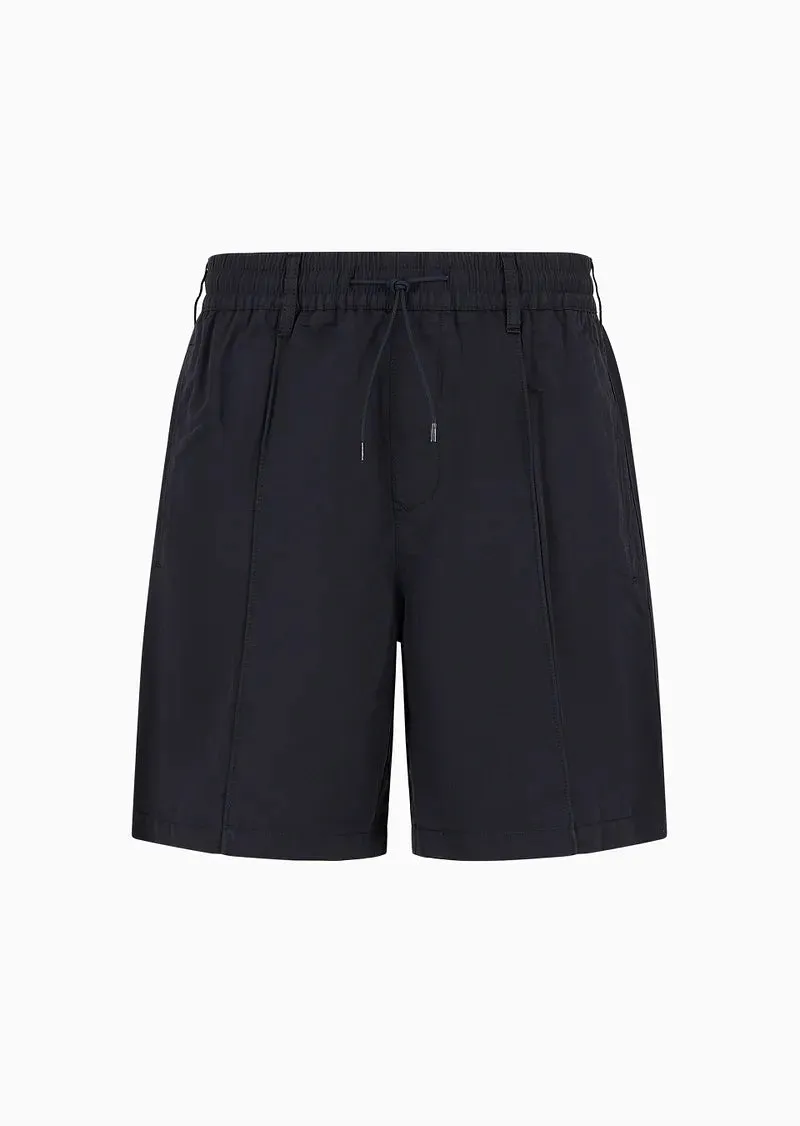 Elastic Waist Bermuda Shorts in Linen Blend Twill / Blue