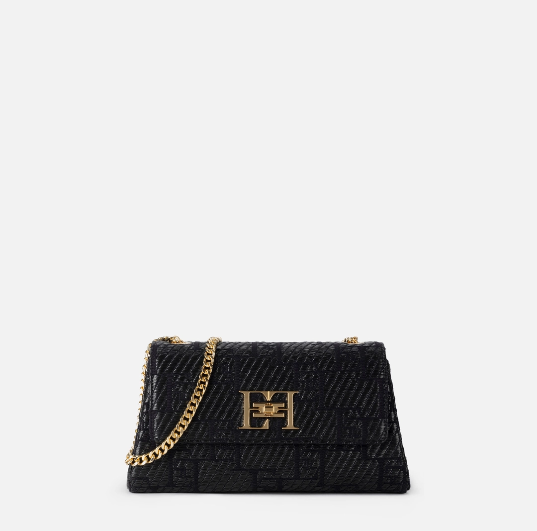 ELISABETTA FRANCHI Borsa a spalla in rafia jacquard