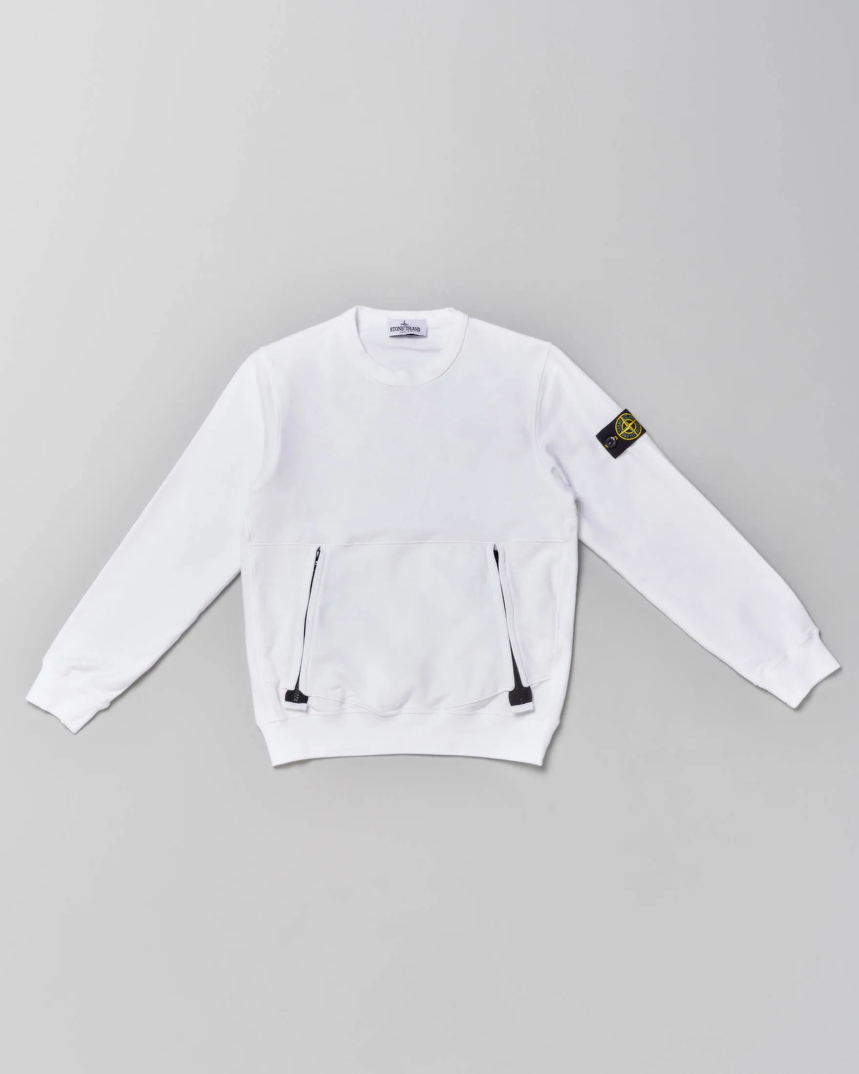 Felpa bianca girocollo in cotone stretch con zip nere in contrasto 10 anni
