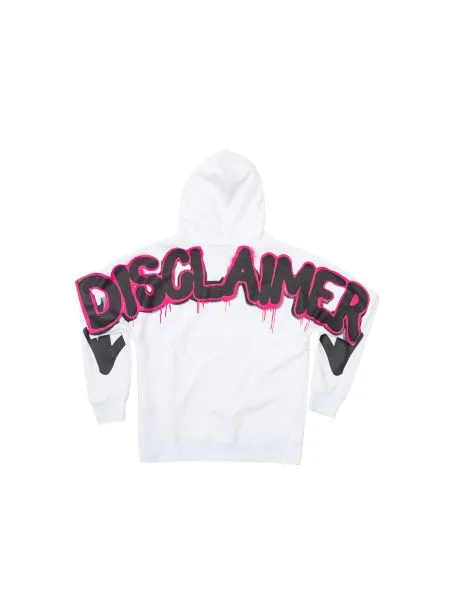 Felpa Donna con Cappuccio DISCLAIMER Stampa Logo 51661 Bianco