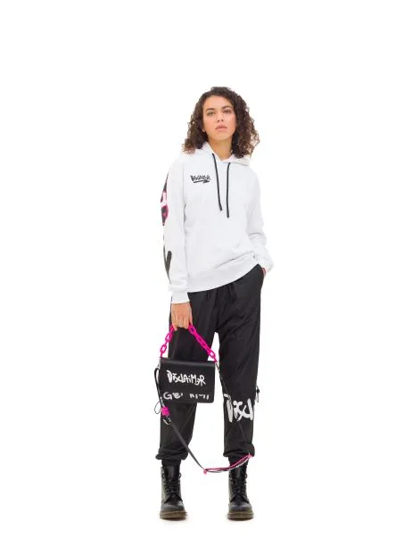 Felpa Donna con Cappuccio DISCLAIMER Stampa Logo 51661 Bianco