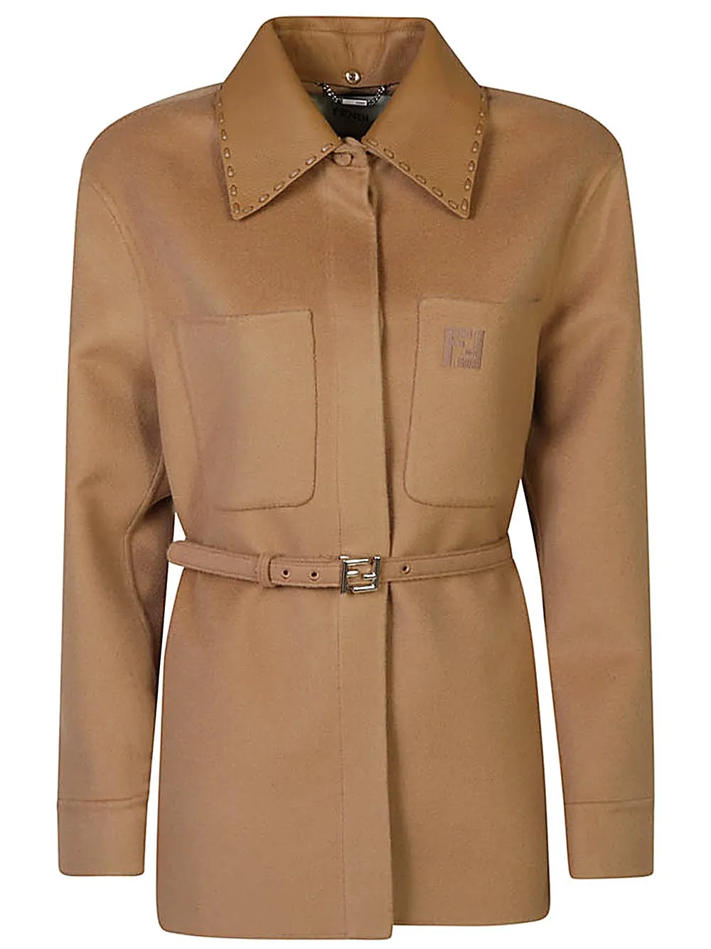 Fendi-Giacca cashmere ricamo logo