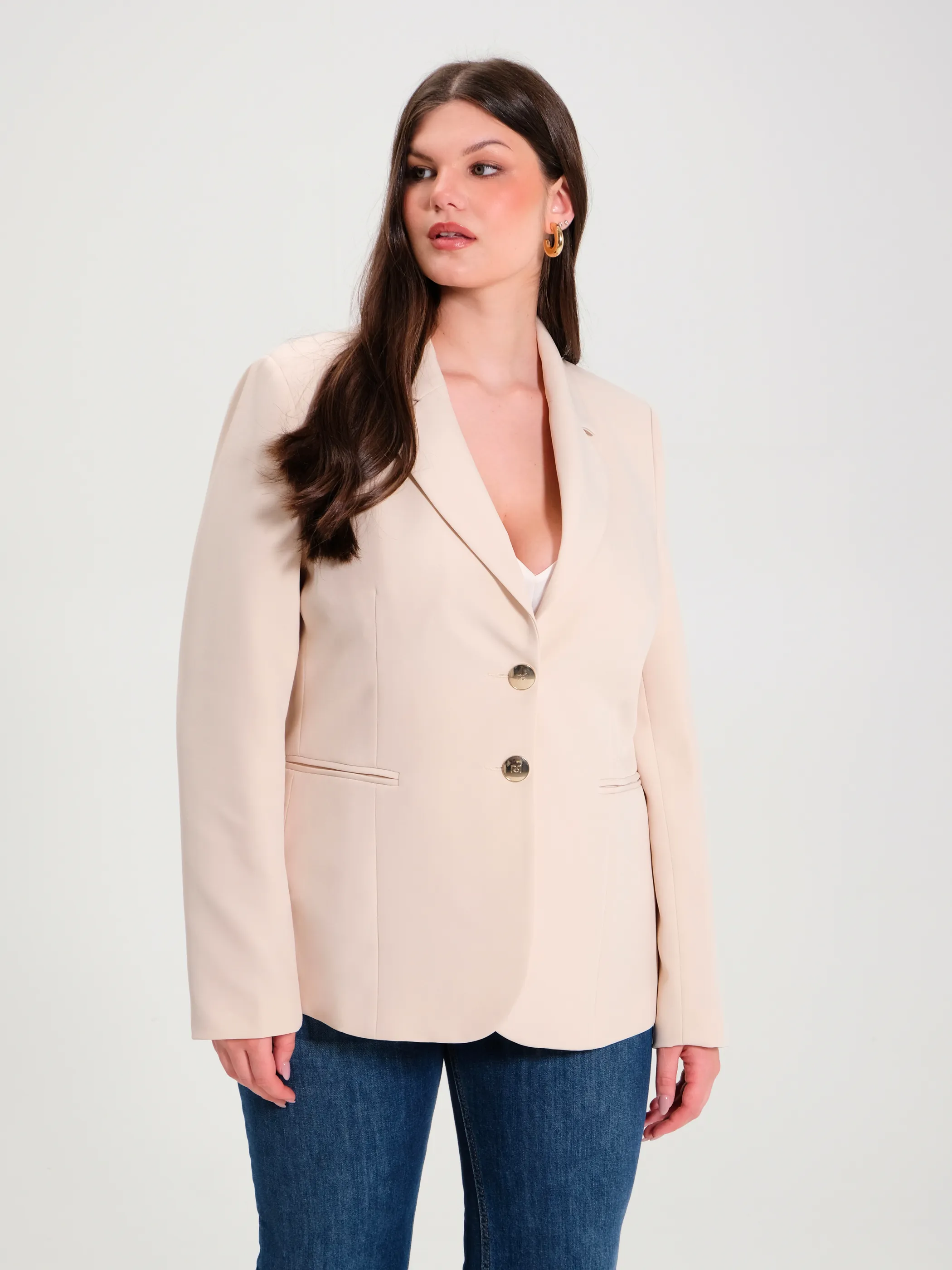      Giacca Curvy a Due Bottoni Beige     