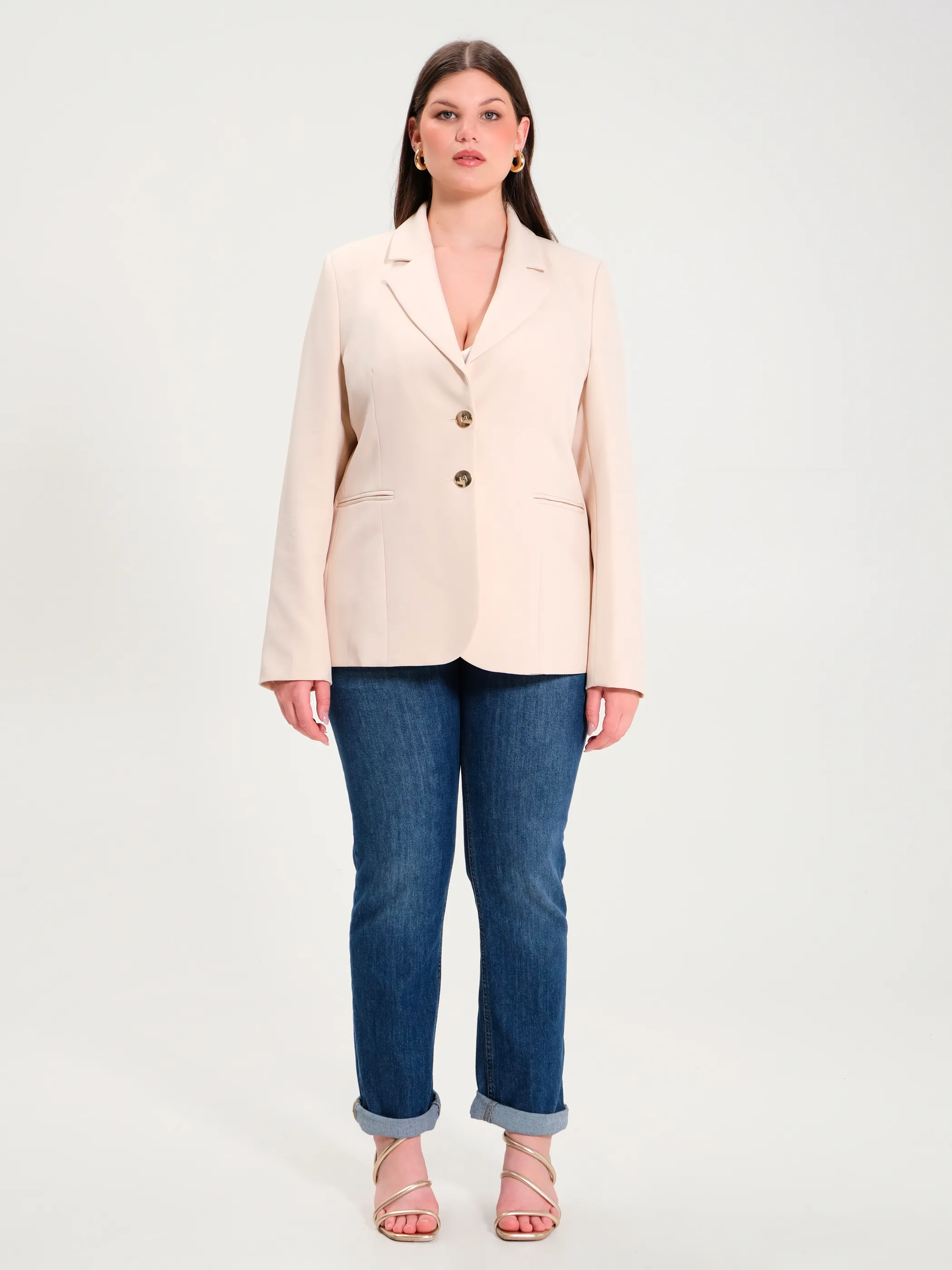      Giacca Curvy a Due Bottoni Beige     