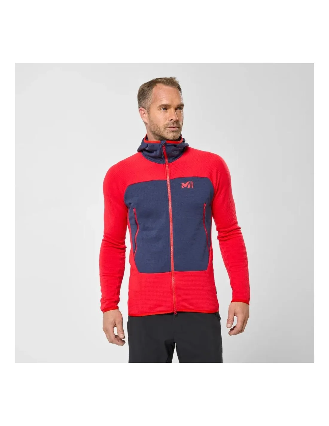 Giacca in pile con cappuccio Millet Fusion Grid rossa / zaffiro