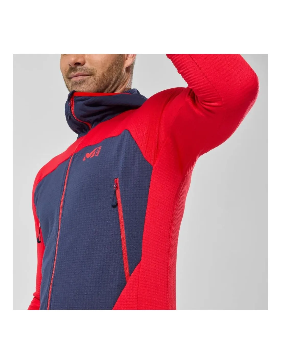 Giacca in pile con cappuccio Millet Fusion Grid rossa / zaffiro