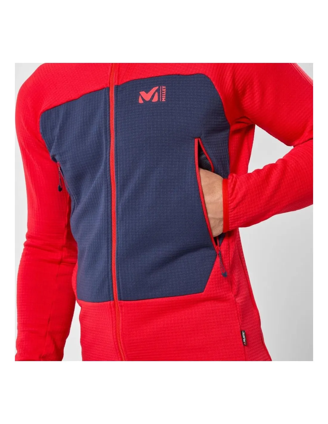 Giacca in pile con cappuccio Millet Fusion Grid rossa / zaffiro