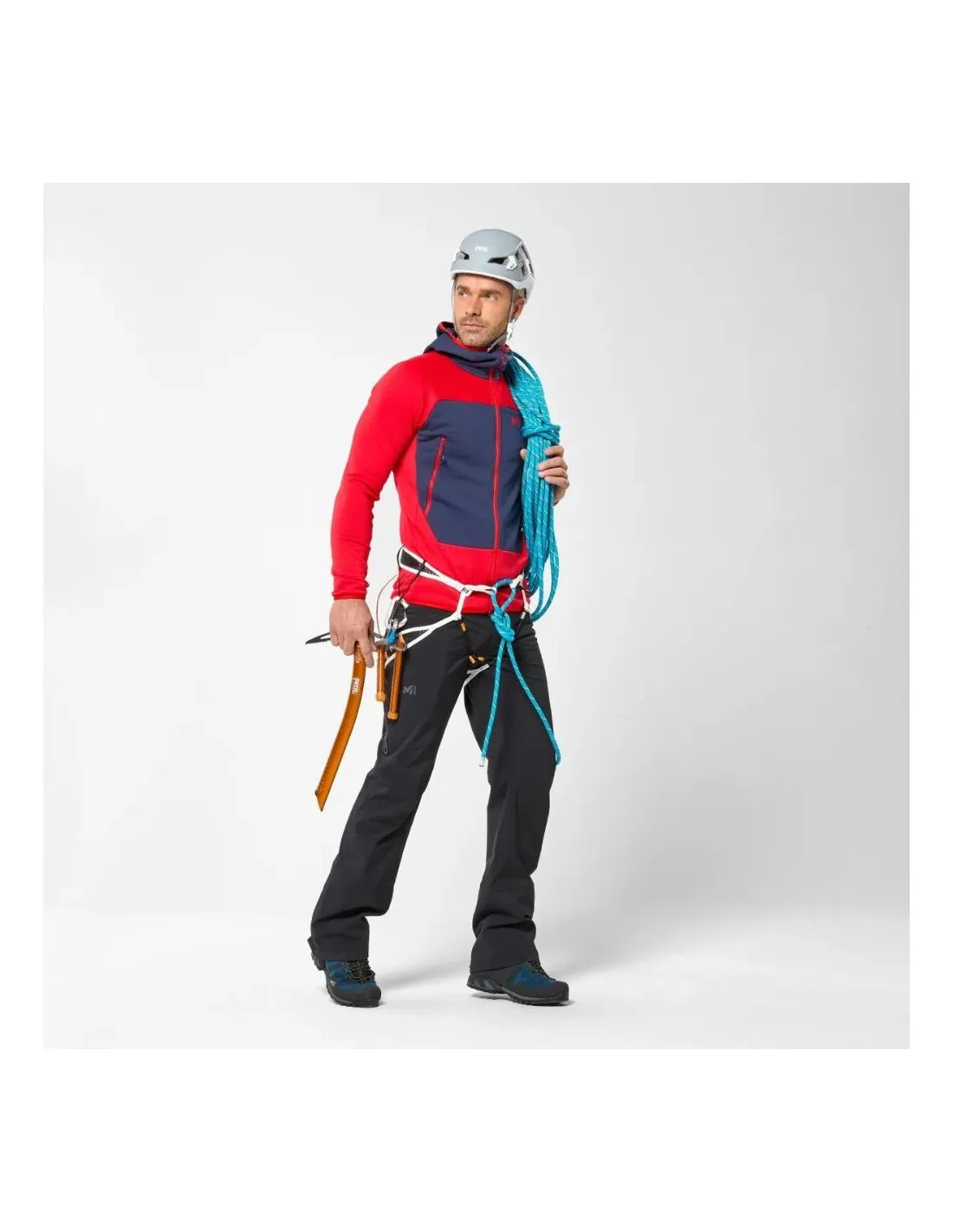 Giacca in pile con cappuccio Millet Fusion Grid rossa / zaffiro
