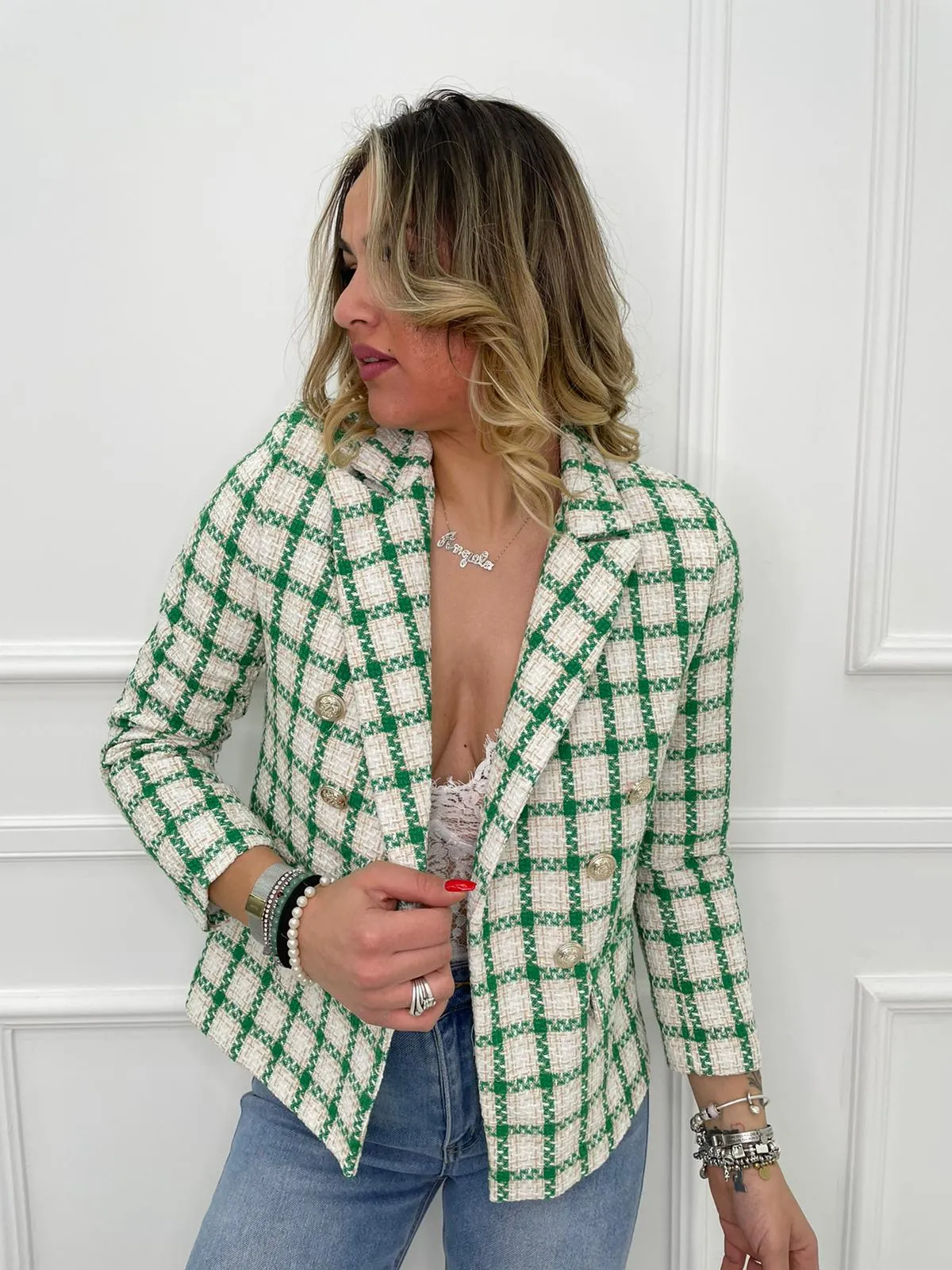 Giacca tweed a quadri colorati