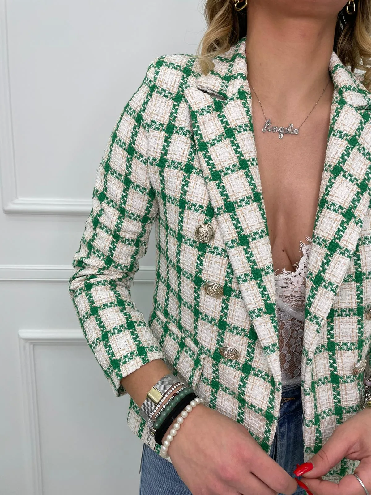 Giacca tweed a quadri colorati