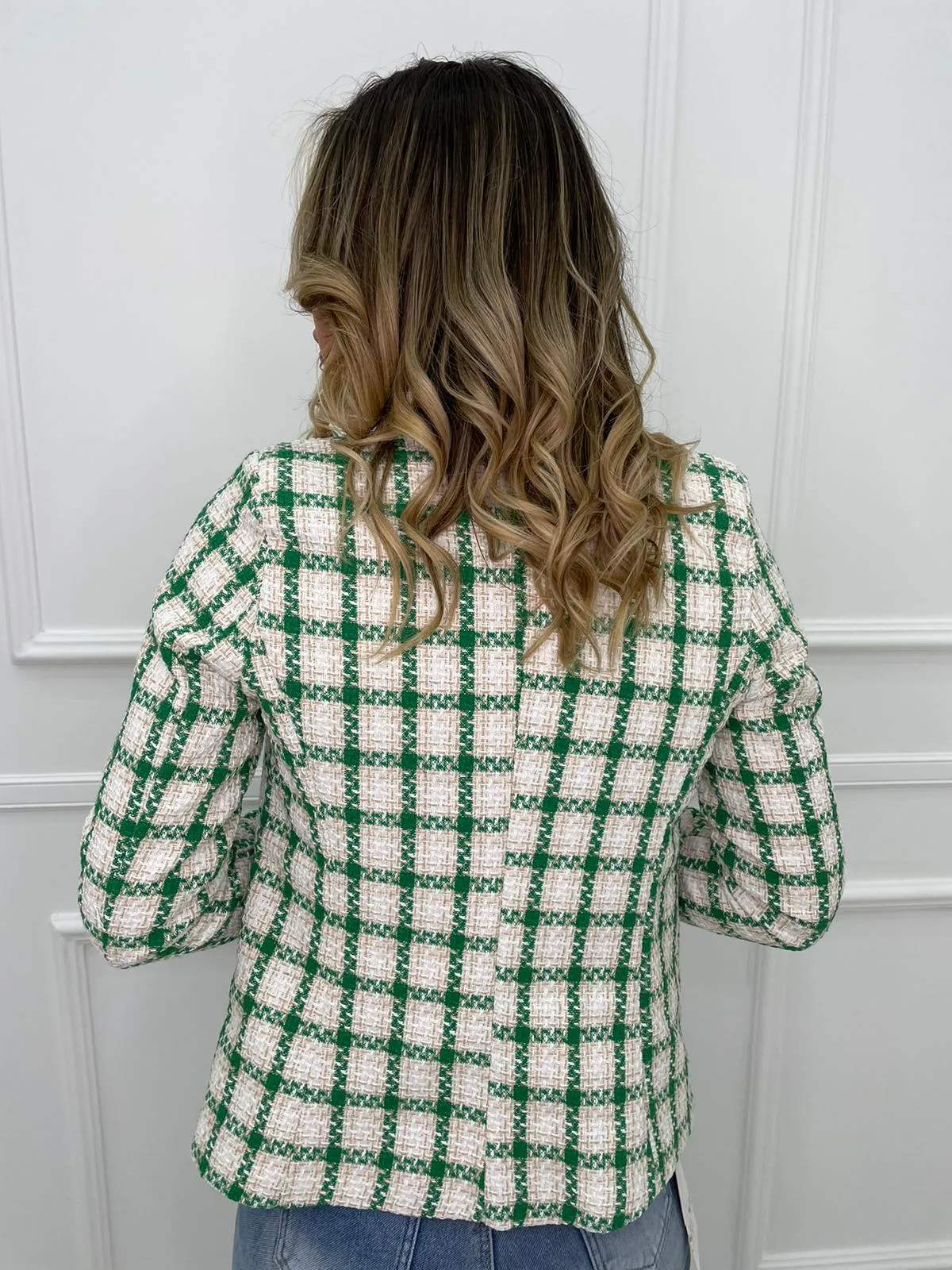 Giacca tweed a quadri colorati