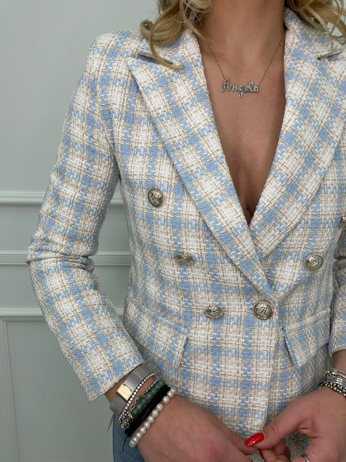 Giacca tweed a quadri colorati