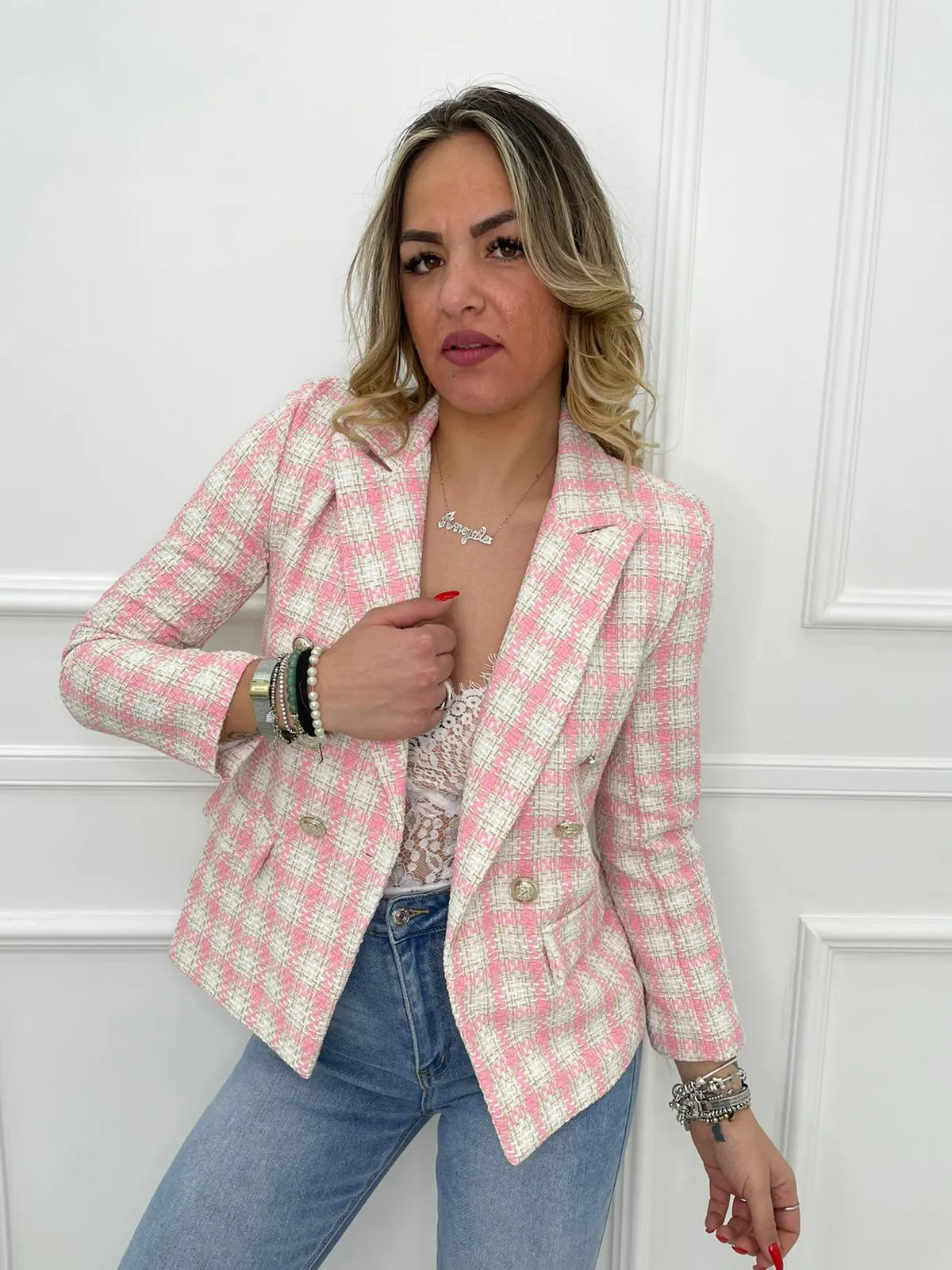 Giacca tweed a quadri colorati