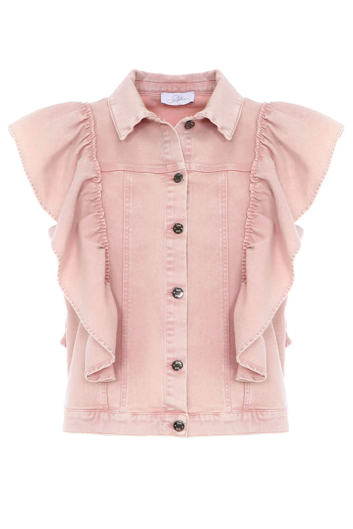 Gilet donna in denim effetto marmorizzato con manica rouches veste comodo