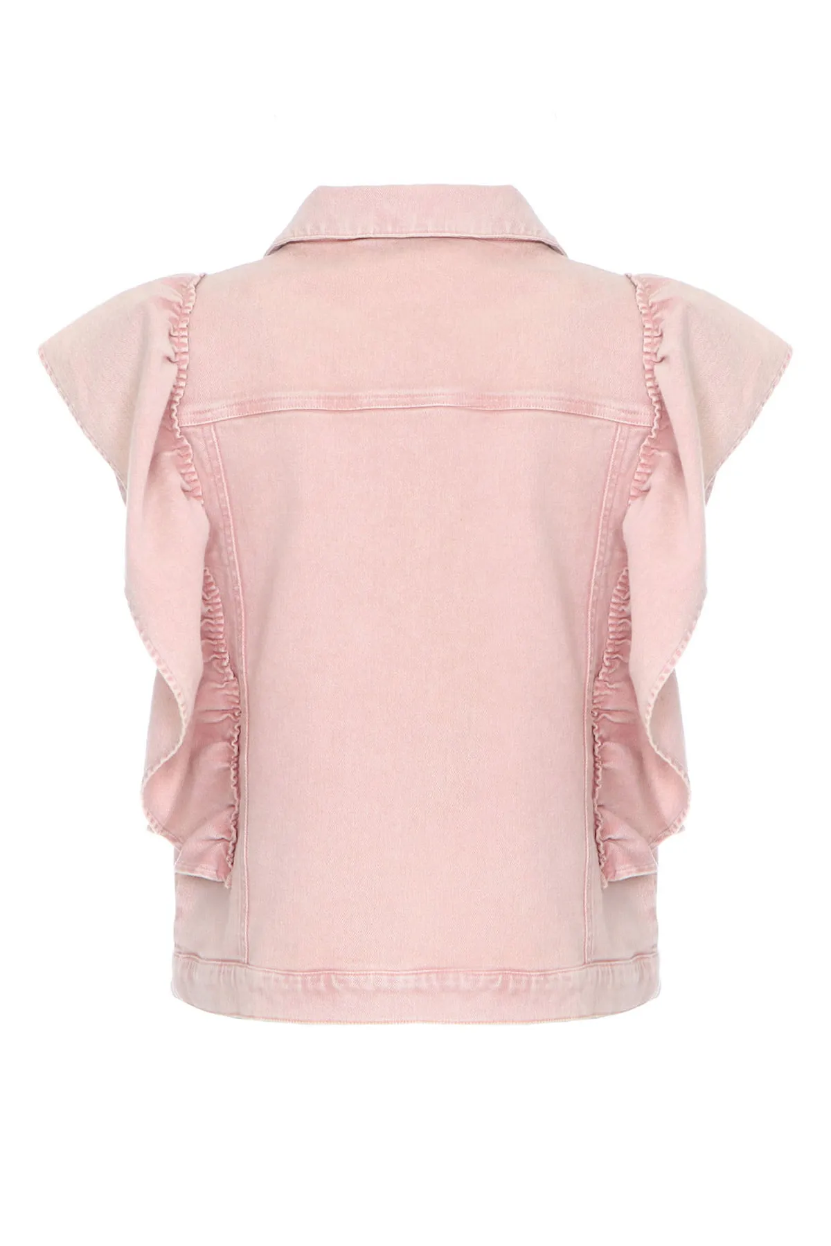 Gilet donna in denim effetto marmorizzato con manica rouches veste comodo